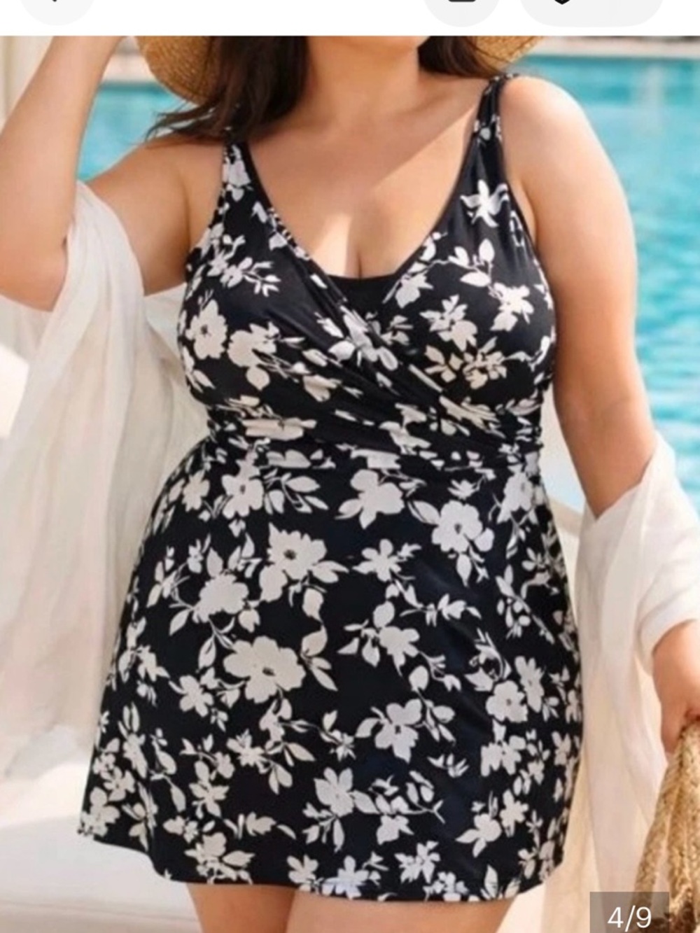 NWT size 3X (22w-24w) black and white floral swim dress!